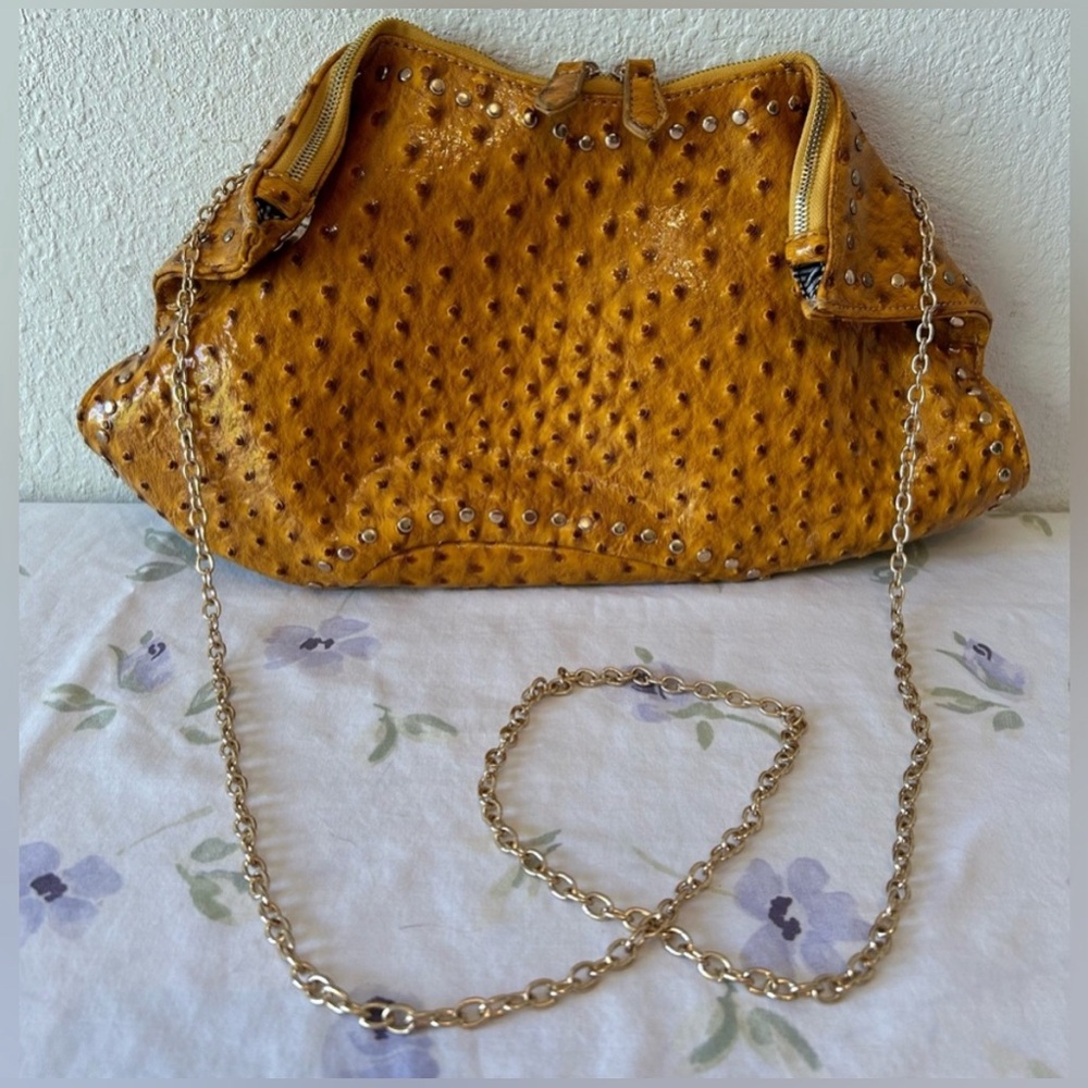 Purse, ostrich print. Nice gold chain strap, excellent condition. No smoke smell